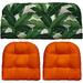 Indoor Outdoor 3 Piece Tufted Wicker Cushion Set (Large Swaying Palms Aloe Green Orange)