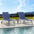 Chaise Lounge Outdoor Set of 3 Lounge Chairs for Outside with Wheels Outdoor Lounge Chairs with 5 Adjustable Position Pool Lounge Chairs for Patio Beach(Blue 2 Lounge Chairs&1 Table) 09855