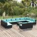 Buyweek 13 Piece Patio Lounge Set with Cushions Black Poly Rattan