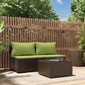 Buyweek 3 Piece Patio Lounge Set with Cushions Brown Poly Rattan