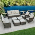 Brafab 12pcs Outdoor Patio Furniture Set PE Wicker Patio Conversation Sets Cushioned Seat Couch Outdoor Sectional Chair Sofa Set for Yard Garden Porch
