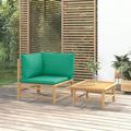 Buyweek 2 Piece Patio Lounge Set with Green Cushions Bamboo