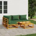 Buyweek 5 Piece Patio Lounge Set with Green Cushions Solid Wood