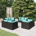 Buyweek 8 Piece Patio Lounge Set with Cushions Poly Rattan Black