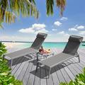 Patio Chaise Lounge Set 3 Pieces Aluminum Adjustable Pool Lounge Chairs Textilene Sunbathing Recliner with Headrest (Grey 2 Lounge Chairs &1 Table) 09862