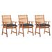 Buyweek Patio Dining Chairs 3 pcs with Cushions Solid Acacia Wood