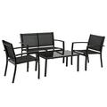 Patio Conversation Sets Patio Furniture Outdoor Table And Chairs 4 Piece Patio Set with Metal Patio Furniture Tempered Glass Tabletop Waterproof Textilene For Outside Backyard Lawn Pool Deck