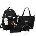 Backpack 4Pcs Aesthetic Backpack Cute Kawaii School Bag with Pendant and Shoulder Bag Pencil Box Lunch Bag Tote Bag