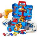 Adofi New Race Track Car Garage Toy Car Race Track Roll Up Race Track for Kids Magnetic Race Track Parking Adventure Toy Cars Playsets with 4 Cars Best Gifts Age 3 4 5 6 7+ Years Old Boys Girls