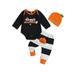My First Halloween Baby Boy Outfits Long Sleeve Letter Romper+ Pumpkin Pants+ Hat Sets Newborn Infant 3Pcs Cute Fall Clothes