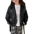 Girls Long Winter Coats Spring And Autumn New Motorcycle Short Leather And With Velvet Outwear Little Girls Jackets Black 90