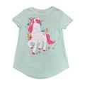 Toddler Girls Mint Green Pink Sparkly Floral Unicorn Short Sleeve Tee T-Shirt 2t