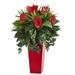 Nearly Natural Mixed Anthurium Artificial Plant in Red Planter