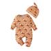 Gwiyeopda Toddler Baby Girl Boy Fall Winter Rompers Infant Halloween Pumpkin Print Jumpsuits Bodysuit + Hat
