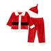 Kids Christmas Outfits Velvet Tops and Pant with Long Tail Santa Claus Hat