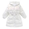 Winter Coats For Toddler Girls Winter Warm Thick Solid Long Sleeve Padded Hooded Cute Cropped Jackets For Girls White 110