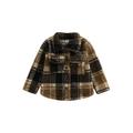 Qtinghua Toddler Baby Boys Fleece Coat Plaids Button Down Long Sleeve Jackets Winter Lapel Collar Outwear Khaki 4-5 Years