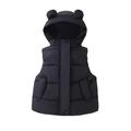 Toddler Winter Coat Winter Warm Lightweight Bear Ears Hooded Sleeveless Padded Vest Girls Denim Jackets Black 100