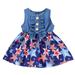 Quealent 6 Year Dress Girls Summer Independence Day Sleeveless Star Print Frilly Denim Patchwork Dress Dress Girl Long Denim Girls Dress Blue 2-3 Years