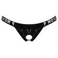 CHICTRY Mens Latex Hollow Out Underpants Bulge Pouch Jockstrap T-Back Letters Print Waistband Thongs Underwear Black 3XL