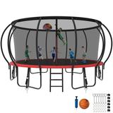 Kumix Trampoline 1500LBS 8 10 12 14 15 16FT Trampoline for Adults and Kids Trampoline with Enclosure Basketball Hoop Wind Stakes No Gap Design Galvanized Anti-Rust Outdoor Trampoline Red