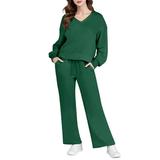PMUYBHF Womens Business Casual Outfits for Work Tennis Outfits for Women Women s Two Piece Set Long Sleeved Pullover Wide Leg Pants Sportswear Casual Set Plus Size Track Suits for Women