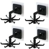 4PCS Multifunctional Hanger 360Â° Swivel Folding Hook Wall Mount Punch Free 6-Claw Storage Utensil Holder Kitchen Supply - Black