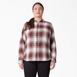 Dickies Women's Plus Long Sleeve Plaid Flannel Shirt - Fired Brick Ombre Size 1X (FLW075)