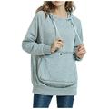 Women s Pouch Hoodie with Big Pocket Pet Holder Dog Cat Carrier Drawstring Hooded Sweatshirt Pullover Tops S-XXL (X-Large Gray)