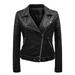 Womens Jackets Y2K Solid Color Short Leather Suit Pockets Leather Motorcycle Jackets for Women