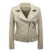 Womens Jacket Solid Color Short Leather Suit Pockets Leather Motorcycle Jackets for Women