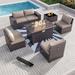 Outdoor Patio Furniture Set, All Weather PE Wicker Sectional Conversion Sofa set w/ Firepit Table