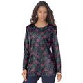 Plus Size Women's Long-Sleeve Crewneck Ultimate Tee by Roaman's in Multi Fan Floral (Size 3X) Shirt