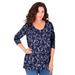 Plus Size Women's Long-Sleeve V-Neck Ultimate Tee by Roaman's in Navy Vines Paisley (Size 22/24) Shirt