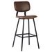 17 Stories Jhamir Black Iron & Vintage Vegan Leather Dining Stool Upholstered/Leather/Metal in Brown | 42 H x 21 W x 17 D in | Wayfair