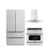 Cosmo 3 Piece Kitchen Appliance Package w/ French Door Refrigerator, 36" Gas Freestanding Range, & Wall Mount Range Hood | Wayfair COS-4PKG-1146