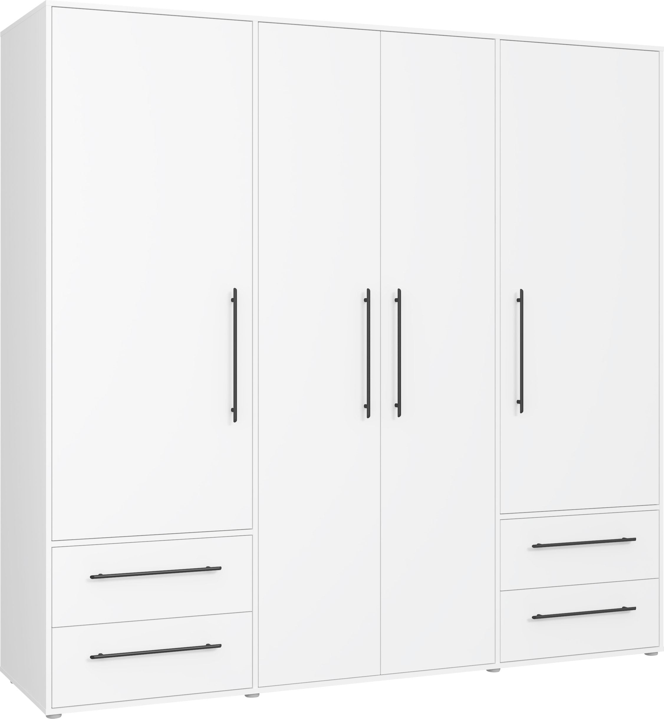 Drehtürenschrank FORTE "Mokkaris, OTTOs Choice, TOPSELLER 3 oder 4 Türen, zeitloses Design", weiß, B:205,9cm H:200,1cm T:58,8cm, Spanplatte, Schränke, Schubladen + schwarze Stangengriffe, Made in Europe, viel Stauraum, Topseller Image