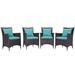 Modway Convene 4 Piece Outdoor Patio Dining Set Wicker/Rattan in Blue | 34.5 H in | Wayfair 889654055518