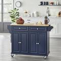 Lark Manor™ Idlewild Kitchen Cart w/ Solid Wood Top Wood in White/Blue | 36 H x 52 W x 18 D in | Wayfair A916DE5BFCF84F3495F63B7DFB02B881