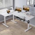 Inbox Zero Jonesboro 63" L-Shaped Height Adjustable Standing Desk Wood/Metal in White | 63 W x 48 D in | Wayfair EB8CAC8F9CF74A15A571EE9FDAB2BE54