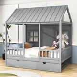 Alasan House Bed w/ Trundle by Hokku Designs in Gray/Black | 81.7 H x 56 W x 78 D in | Wayfair A28E5FDD20364B28BC370D3E7A61E8A0