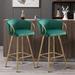 Everly Quinn Mykaylah Velvet Barstool w/ Metal Armrests & Rectangular Footrest Upholstered/Metal in Green | 39.39 H x 20.1 W x 19.71 D in | Wayfair