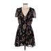 ASOS Curve Casual Dress - Wrap Plunge Short sleeves: Black Print Dresses - Women's Size 8 Plus