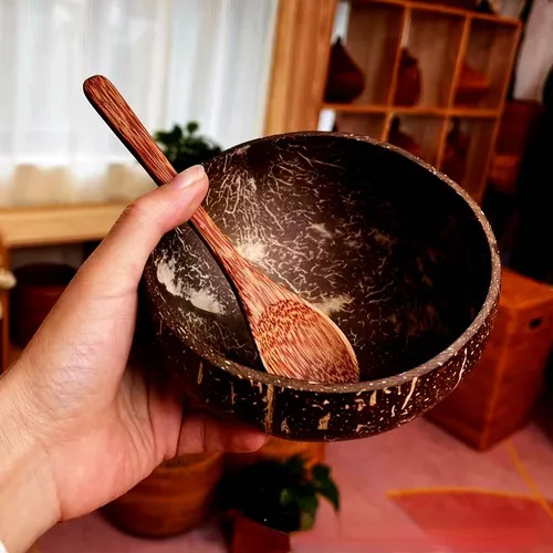 9-15cm natürliche Kokosnuss schale Set Holz salat Ramen Schüssel Kokosnuss Holz löffel Set Coco