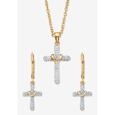 Women's Diamond Accent Gold-Plated 2-Piece Cross Earring and Necklace Set 18"-20" by PalmBeach Jewelry in Gold