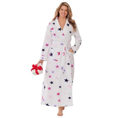 Plus Size Women's Microfleece Wrap Robe by Dreams & Co. in White Stars (Size 34/36)