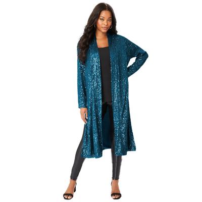 Plus Size Women's Sequin Duster by Roaman's in Exotic Peacock (Size 16 W) Jacket