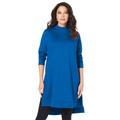 Plus Size Women's High-Low Mockneck Ultimate Tunic by Roaman's in Vivid Blue (Size 12) Mock Turtleneck Long Sleeve Shirt