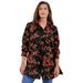 Plus Size Women's Kate Tunic Big Shirt by Roaman's in Red Rose Floral (Size 20 W) Button Down Tunic Shirt