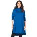 Plus Size Women's High-Low Mockneck Ultimate Tunic by Roaman's in Vivid Blue (Size 26/28) Mock Turtleneck Long Sleeve Shirt